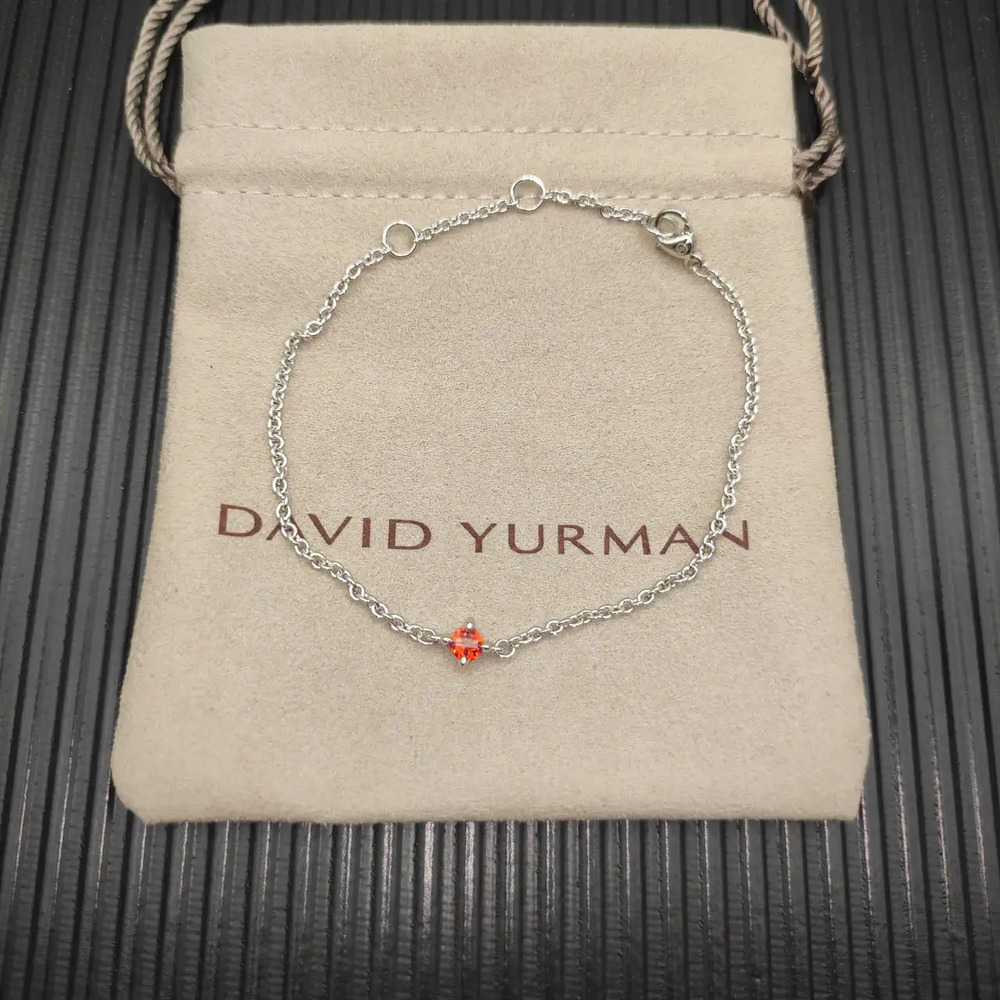David Yurman Silver Solo Diamond and Red Diamond Bracelet